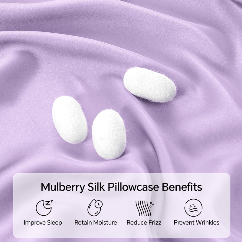 INFIIXSO Mulberry Silk Pillowcase for Hair and Skin  Silk Pillow Cases Standard Size Set of 2 with Hidden Zipper 20""x26""  Ultra Smooth and Soft Cooling Pillow Cases for Hot Sleepers(Lavender 2 Pack) - Image 2