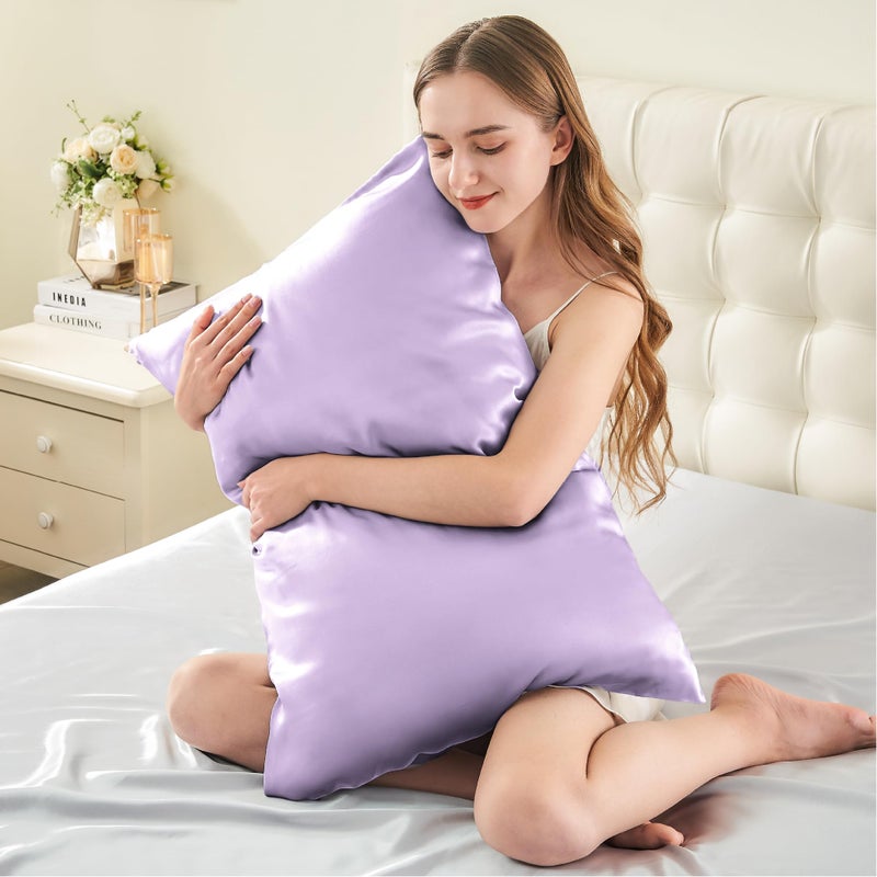INFIIXSO Mulberry Silk Pillowcase for Hair and Skin  Silk Pillow Cases Standard Size Set of 2 with Hidden Zipper 20""x26""  Ultra Smooth and Soft Cooling Pillow Cases for Hot Sleepers(Lavender 2 Pack) - Image 3