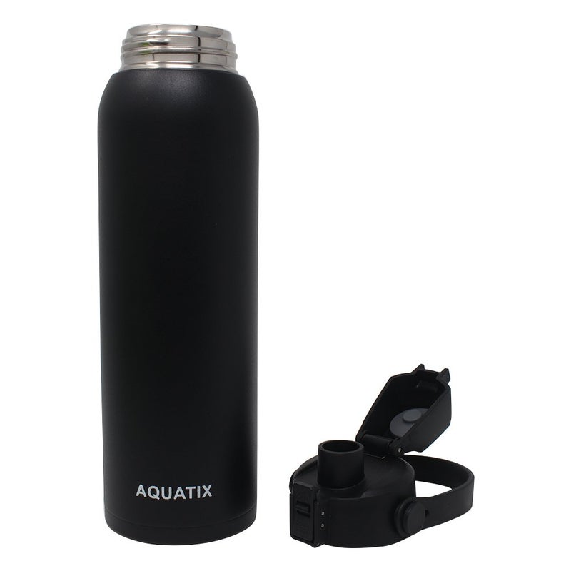 yinat New Aquatix (Black  32 Ounce) Pure Stainless Steel Double Wall Vacuum Insulated Sports Water Bottle Convenient Flip Top Cap With Removable Strap Handle - Keeps Drinks Cold 24 Hr/Hot 6 Hr - Image 3
