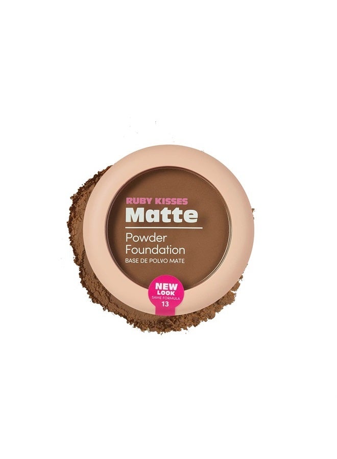 Ruby Kisses Powder Foundation Full Coverage Matte Foundation Long Lasting Face Makeup 0.35 oz. (Honey Brown) - Image 1
