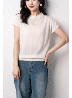 New Summer Sweater Short-sleeved T-shirt Women's Wool Round Neck Short Sweater Solid Color Korean Women's Clothing