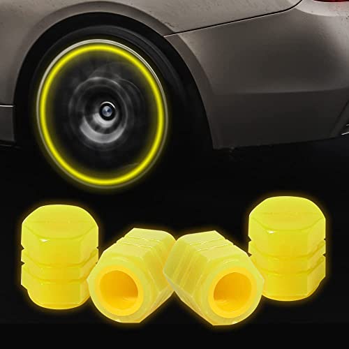 HETVIN Night Glow Wheels Cap Tire Valve Stem for Car, Air Caps Cover Fluorescent, Auto Car Wheel Valve Stem Caps Cover for Car, Bike, Bicycle, Truck (Pack of - 8, Yellow) - Image 1