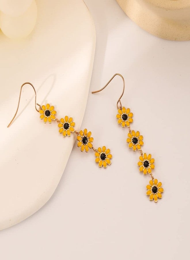 ZMANYIJEW Daisy Dangle Earrings for Women, Summer Sunflower Floral Drop Earrings for Teen Girls,Long Dangle Flower Earrings (Yellow) - Image 4