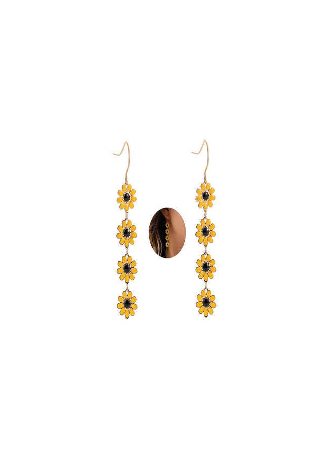 ZMANYIJEW Daisy Dangle Earrings for Women, Summer Sunflower Floral Drop Earrings for Teen Girls,Long Dangle Flower Earrings (Yellow) - Image 1
