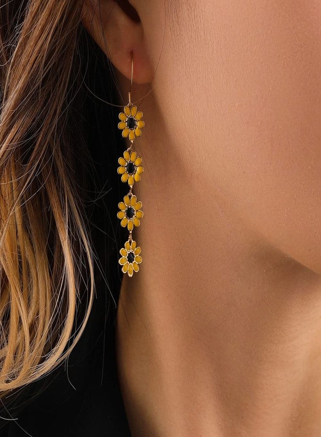 ZMANYIJEW Daisy Dangle Earrings for Women, Summer Sunflower Floral Drop Earrings for Teen Girls,Long Dangle Flower Earrings (Yellow) - Image 2