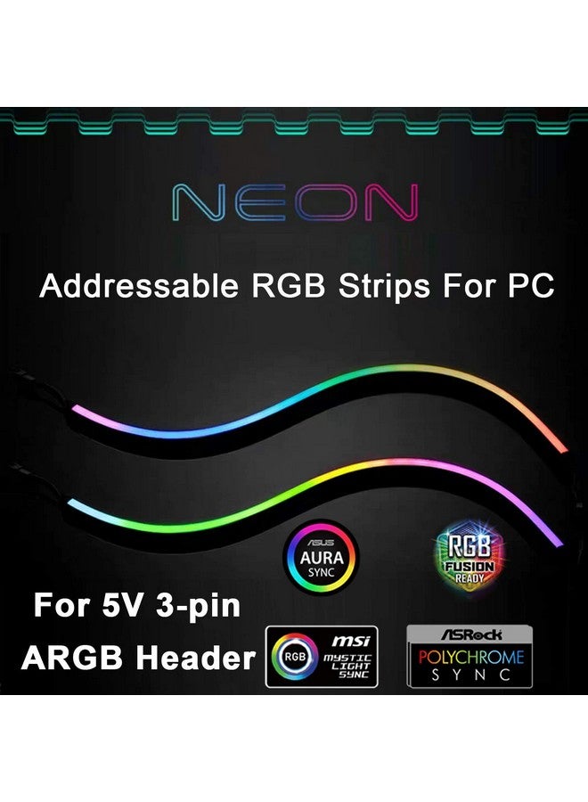 airgoo airgoo NEON Addressable RGB PC LED Strip, 2x15.7in Diffused Rainbow Magnetic ARGB Strip for 5V 3-pin Aura SYNC, Gigabyte RGB Fusion, MSI Mystic Light Sync, with 12pcs Strong Magnetic Brackets  - Image 2