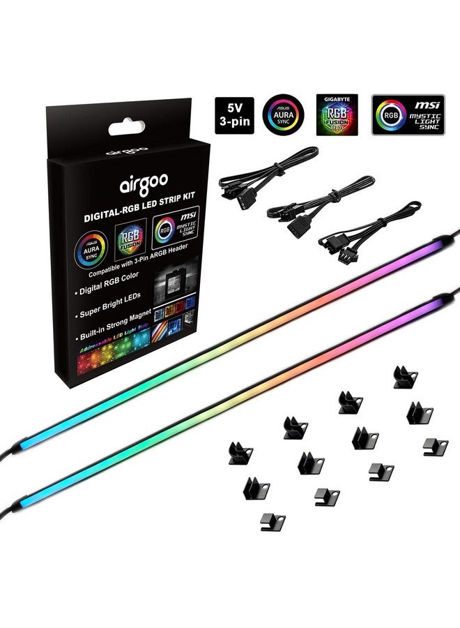 airgoo airgoo NEON Addressable RGB PC LED Strip, 2x15.7in Diffused Rainbow Magnetic ARGB Strip for 5V 3-pin Aura SYNC, Gigabyte RGB Fusion, MSI Mystic Light Sync, with 12pcs Strong Magnetic Brackets  - Image 1