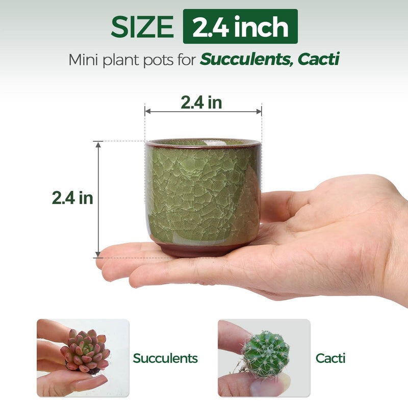 T4U 2.5 Inch Small Ceramic Succulent Planter Pot with Drainage Hole Set of 6, Ice Crack Glaze Plant Container for Cactus, Succulent Plant Gifts for Women Mom Aunt Home Office Decor - Image 2