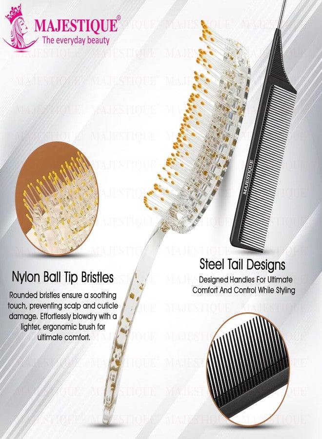 Majestique Vent Styling Hair Brush with Tail Comb | Unique Paddle Design with Transparent Body & Glitter | Perfect for Detangling, Blow-Drying, & Styling All Hair Types - 2Pcs/Multicolor - Image 3