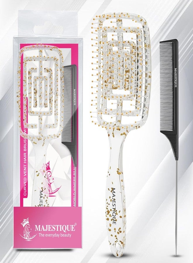 Majestique Vent Styling Hair Brush with Tail Comb | Unique Paddle Design with Transparent Body & Glitter | Perfect for Detangling, Blow-Drying, & Styling All Hair Types - 2Pcs/Multicolor - Image 2