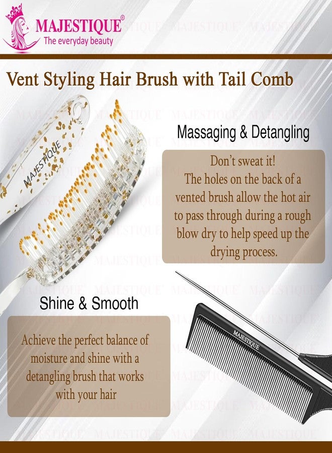 Majestique Vent Styling Hair Brush with Tail Comb | Unique Paddle Design with Transparent Body & Glitter | Perfect for Detangling, Blow-Drying, & Styling All Hair Types - 2Pcs/Multicolor - Image 4