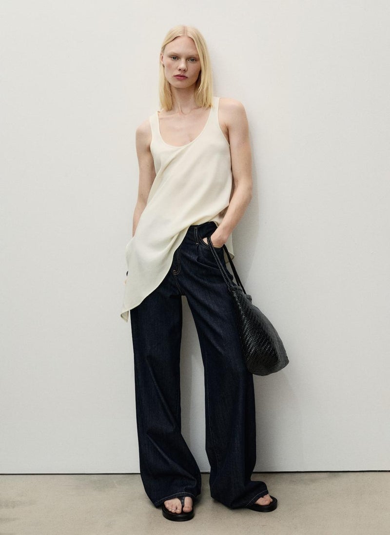 MANGO - Wideleg Denim Pants With Frayed Waist - Image 1