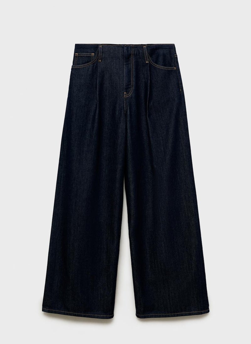 MANGO - Wideleg Denim Pants With Frayed Waist - Image 1