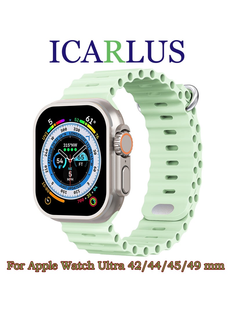 ICARLUS - Ocean Band Compatible with Apple Watch Ultra Band 49/45/44/42mm Men Women, Soft Silicone Sport Band Replacement Strap for Apple Watch Ultra2/Ultra iWatch Series 9 8 7 SE 6 5 4 3 2 1 Happy Green - Image 1