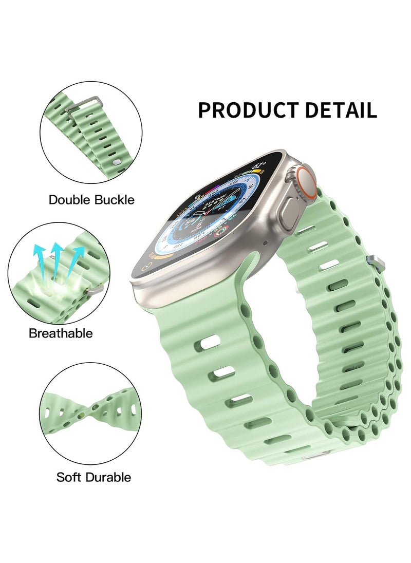 ICARLUS - Ocean Band Compatible with Apple Watch Ultra Band 49/45/44/42mm Men Women, Soft Silicone Sport Band Replacement Strap for Apple Watch Ultra2/Ultra iWatch Series 9 8 7 SE 6 5 4 3 2 1 Happy Green - Image 1