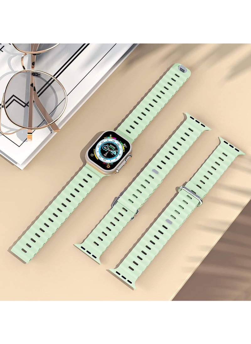 ICARLUS - Ocean Band Compatible with Apple Watch Ultra Band 49/45/44/42mm Men Women, Soft Silicone Sport Band Replacement Strap for Apple Watch Ultra2/Ultra iWatch Series 9 8 7 SE 6 5 4 3 2 1 Happy Green - Image 1