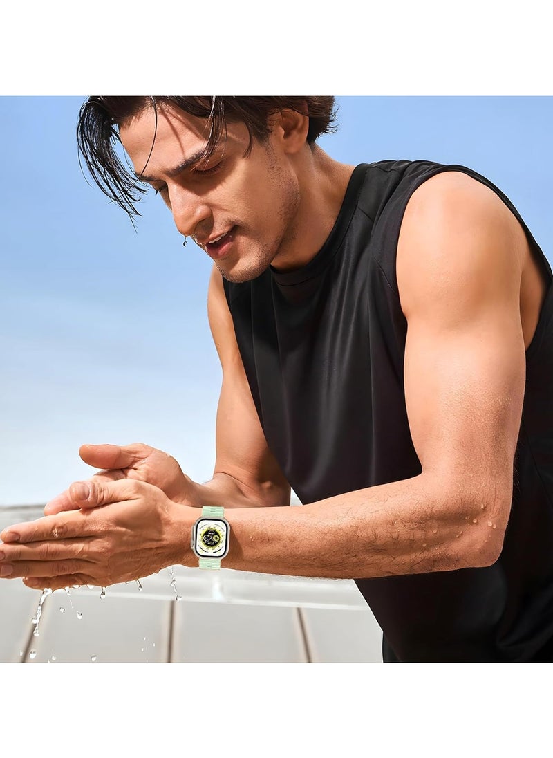 ICARLUS - Ocean Band Compatible with Apple Watch Ultra Band 49/45/44/42mm Men Women, Soft Silicone Sport Band Replacement Strap for Apple Watch Ultra2/Ultra iWatch Series 9 8 7 SE 6 5 4 3 2 1 Happy Green - Image 1