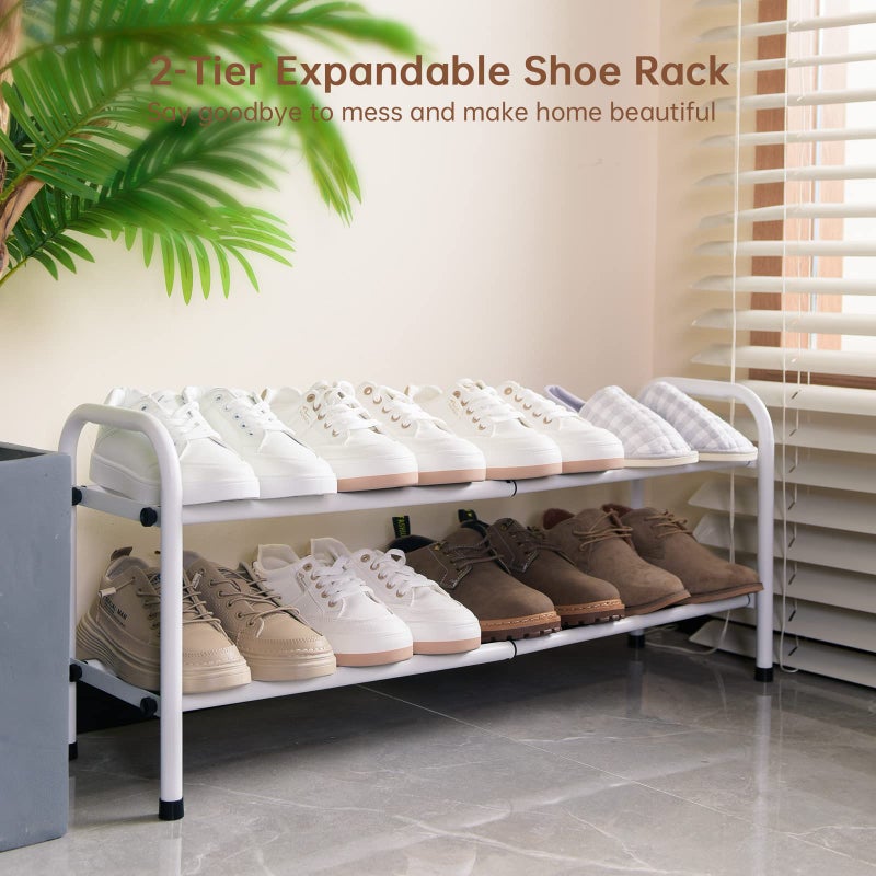 Gonfoam 2-Tier Expandable Shoe Rack,Adjustable Shoe Shelf Storage Organizer Heavy Duty Metal Free Standing Shoe Rack for Entryway Closet Doorway (White) - Image 2