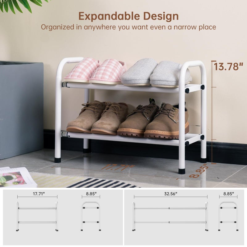 Gonfoam 2-Tier Expandable Shoe Rack,Adjustable Shoe Shelf Storage Organizer Heavy Duty Metal Free Standing Shoe Rack for Entryway Closet Doorway (White) - Image 4