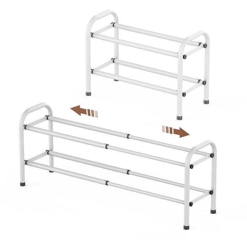 Gonfoam 2-Tier Expandable Shoe Rack,Adjustable Shoe Shelf Storage Organizer Heavy Duty Metal Free Standing Shoe Rack for Entryway Closet Doorway (White) - Image 1
