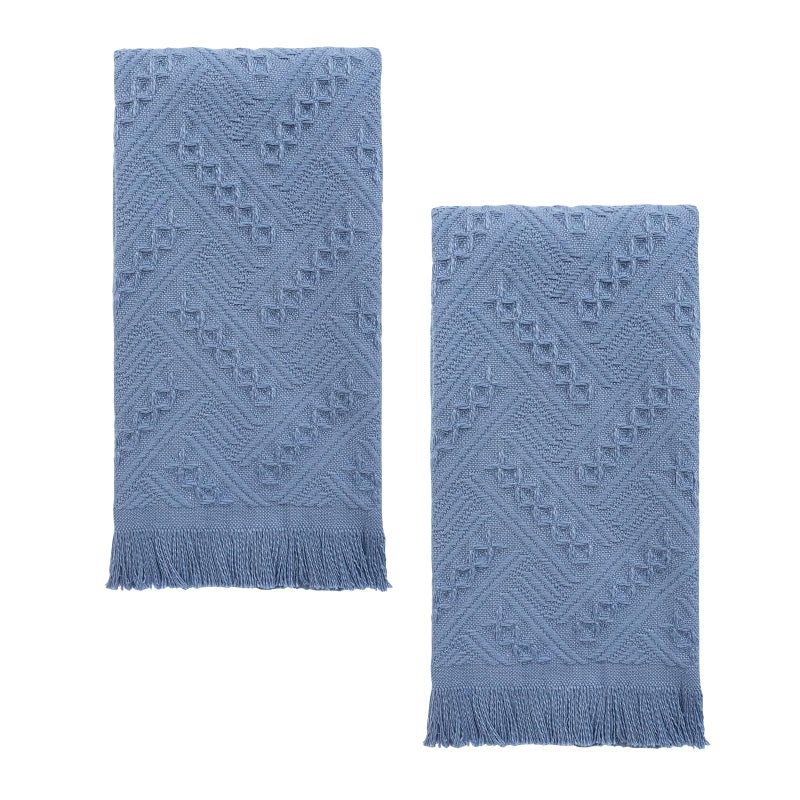 YoulerTex Luxury Decorative Hand Towels Bathroom: 2 Packs 14X30 100% Cotton Turkish Absorbent Soft Face Towel Set for Boho Bathroom Decor Kitchen Hotel Spa Farmhouse Guest Tea Gift (04 Blue, 14"x30") - Image 1