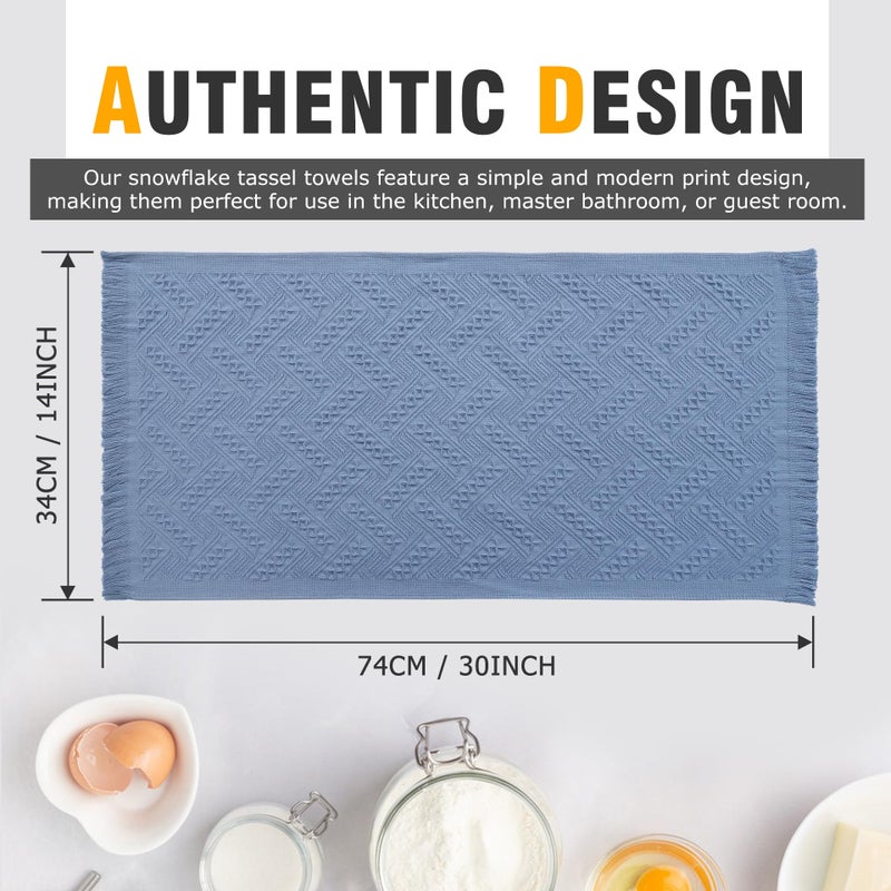 YoulerTex Luxury Decorative Hand Towels Bathroom: 2 Packs 14X30 100% Cotton Turkish Absorbent Soft Face Towel Set for Boho Bathroom Decor Kitchen Hotel Spa Farmhouse Guest Tea Gift (04 Blue, 14"x30") - Image 2