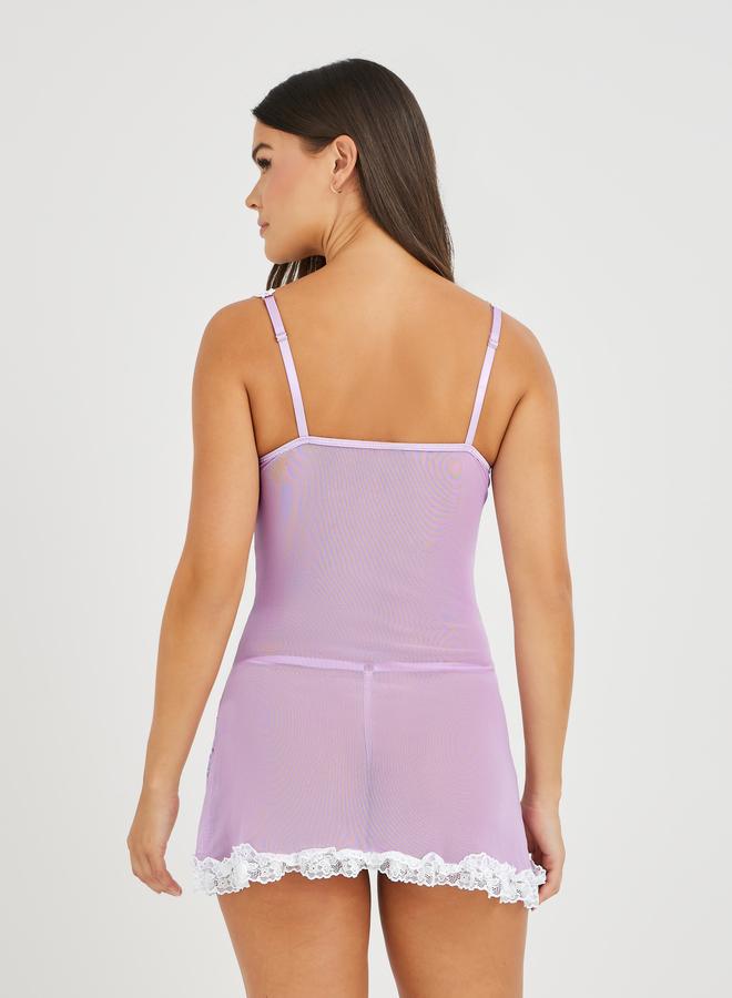 Styli Styli Floral Mesh Contrast Detail Underwired Babydoll with Briefs  - Image 5