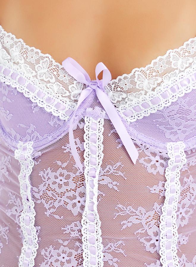 Styli Styli Floral Mesh Contrast Detail Underwired Babydoll with Briefs  - Image 3