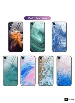 For iPhone XR Marble Pattern Glass Protective Phone Case For iPhone 1XR(Blue Ocean)