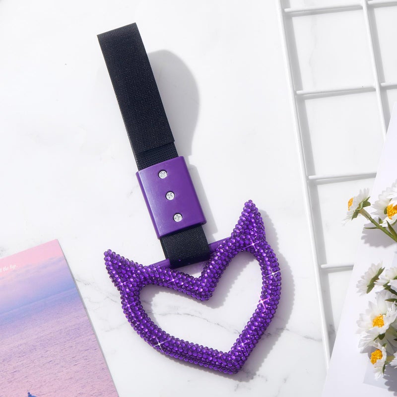 Fabbay Bling Car Accessories Bling Heart Handle Ring Car Accessory for Women Heart Hand Strap Drift Charm Rear Bumper Warning Ring Decor for auto Bus Interior Exterior Decoration(Purple,Devil Style) - Image 3