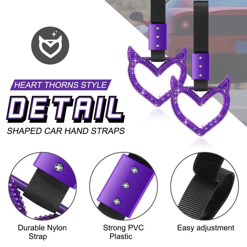 Fabbay Bling Car Accessories Bling Heart Handle Ring Car Accessory for Women Heart Hand Strap Drift Charm Rear Bumper Warning Ring Decor for auto Bus Interior Exterior Decoration(Purple,Devil Style) - Image 4