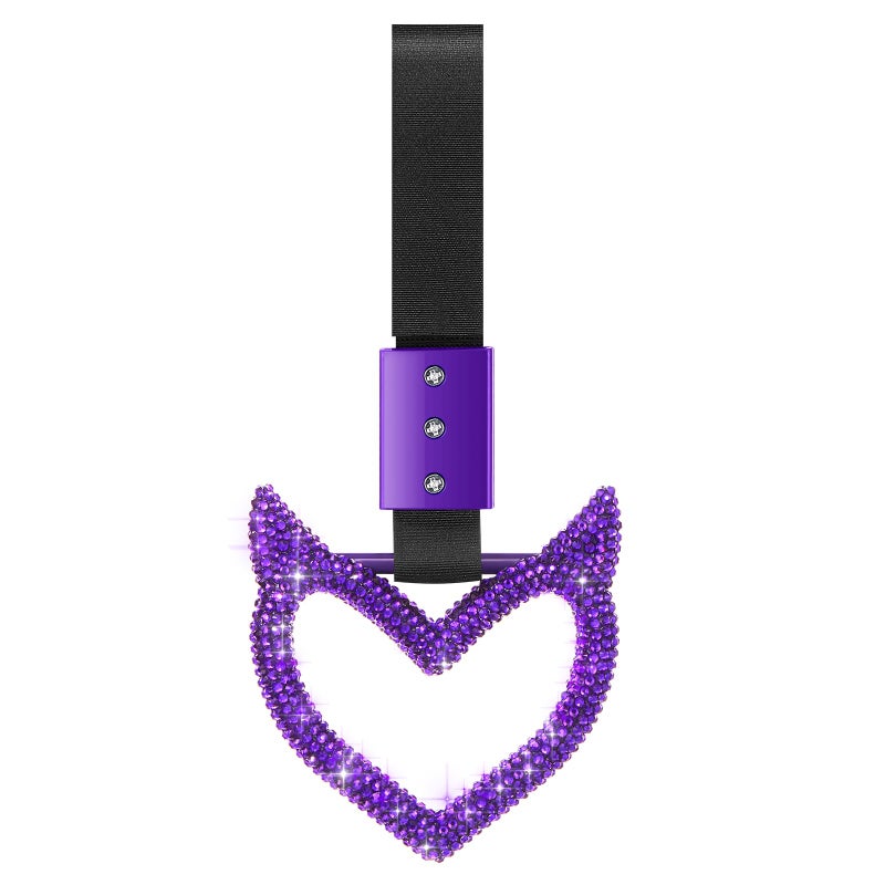 Fabbay Bling Car Accessories Bling Heart Handle Ring Car Accessory for Women Heart Hand Strap Drift Charm Rear Bumper Warning Ring Decor for auto Bus Interior Exterior Decoration(Purple,Devil Style) - Image 1