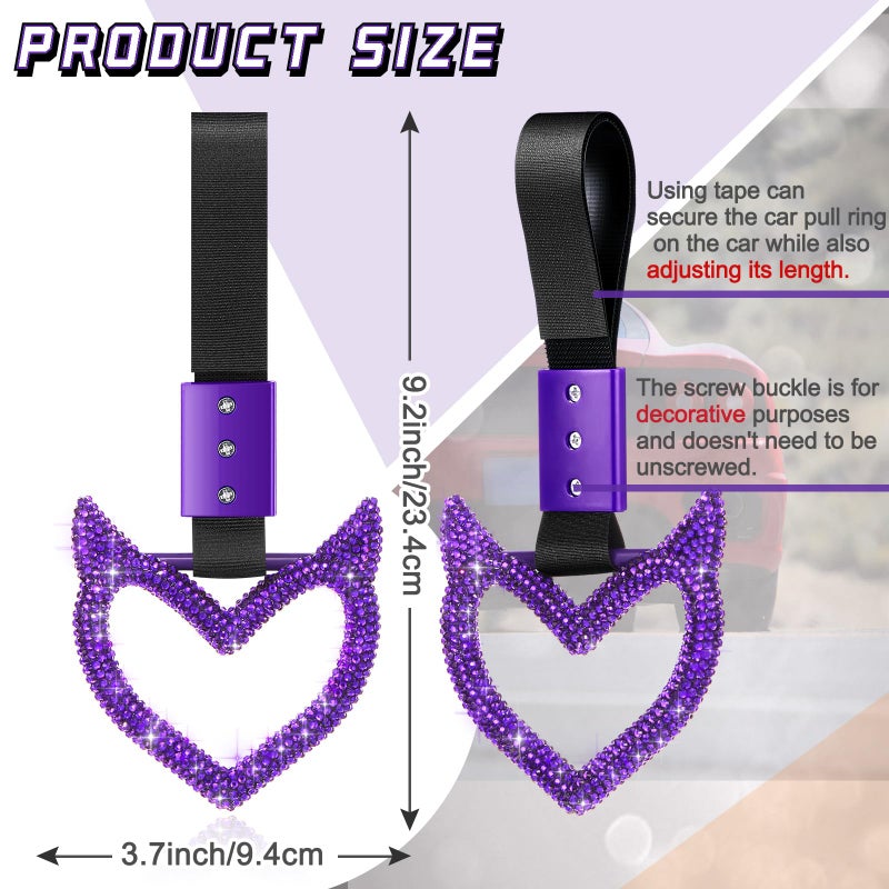Fabbay Bling Car Accessories Bling Heart Handle Ring Car Accessory for Women Heart Hand Strap Drift Charm Rear Bumper Warning Ring Decor for auto Bus Interior Exterior Decoration(Purple,Devil Style) - Image 2
