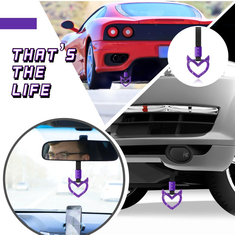 Fabbay Bling Car Accessories Bling Heart Handle Ring Car Accessory for Women Heart Hand Strap Drift Charm Rear Bumper Warning Ring Decor for auto Bus Interior Exterior Decoration(Purple,Devil Style) - Image 5
