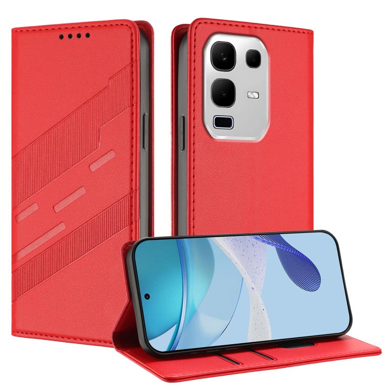 erorex For Infinix Note 50s 5G Embossed Multi-functional Wallet Retro Leather Phone Case(Red) - Image 1