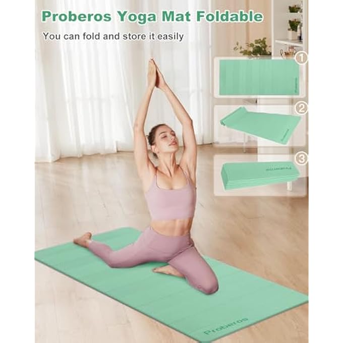 Proberos حصيرة يوغا قابلة للطي غير قابلة للانزلاق، بسماكة 6 مم، حصيرة تمارين TPE مع حزام حمل، خفيفة الوزن ومحمولة لليوغا في المنزل، التأمل، التمارين، والسفر 183X61 سم - Image 3