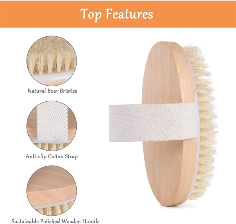 Body Brush Natural Bristle Shower Brush Dry Back Scrub for Exfoliating Massaging and Improving Blood Circulation - Image 4