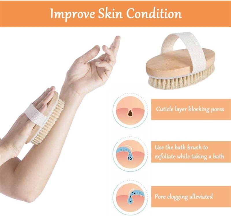 Body Brush Natural Bristle Shower Brush Dry Back Scrub for Exfoliating Massaging and Improving Blood Circulation - Image 5