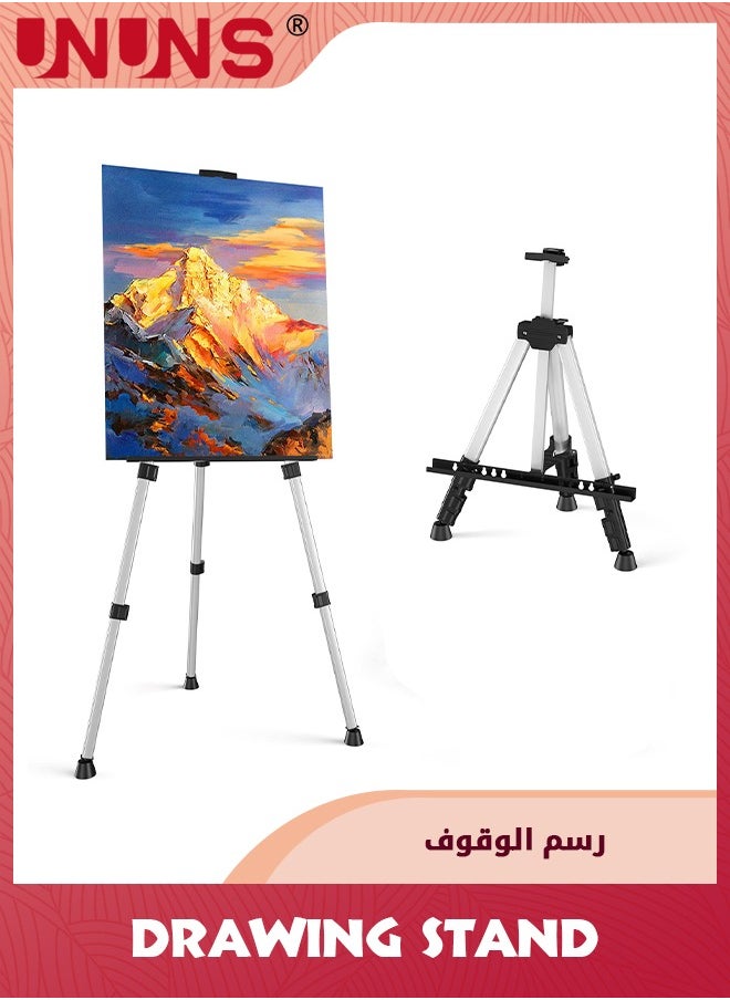 UNUNS Drawing Stand,Art Painting Display Easel Stand,Portable Adjustable Aluminum Metal Tripod Artist Easel With Bag,Height from 20.5" To 63",Extra Sturdy For Table-Top Floor Painting,Drawing,Silver  - Image 1