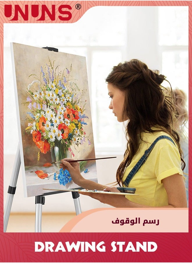 UNUNS Drawing Stand,Art Painting Display Easel Stand,Portable Adjustable Aluminum Metal Tripod Artist Easel With Bag,Height from 20.5" To 63",Extra Sturdy For Table-Top Floor Painting,Drawing,Silver  - Image 2