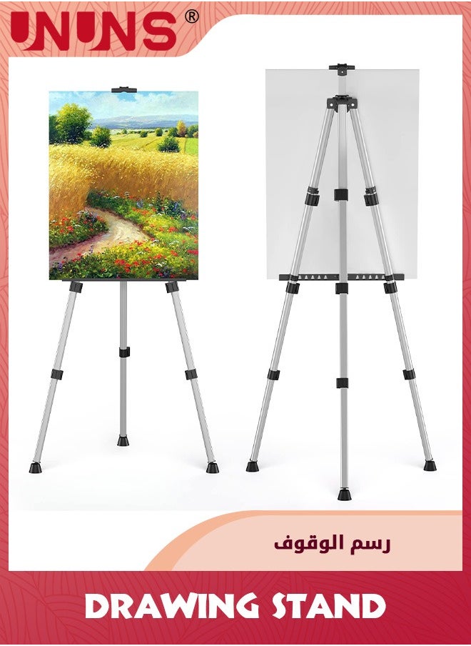 UNUNS Drawing Stand,Art Painting Display Easel Stand,Portable Adjustable Aluminum Metal Tripod Artist Easel With Bag,Height from 20.5" To 63",Extra Sturdy For Table-Top Floor Painting,Drawing,Silver  - Image 4