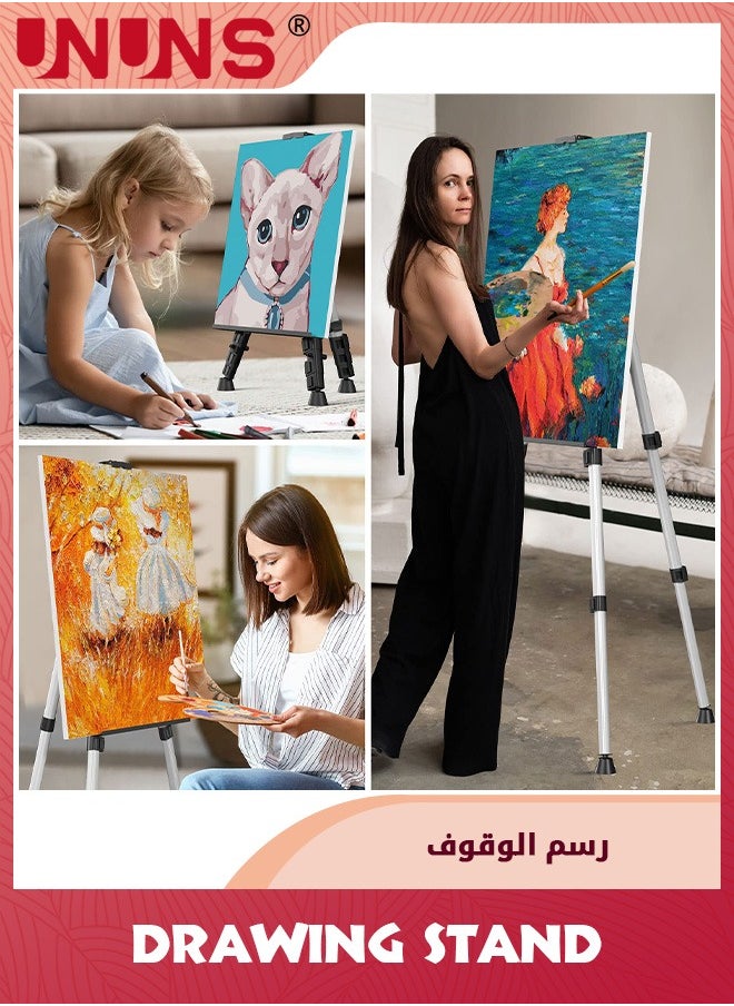 UNUNS Drawing Stand,Art Painting Display Easel Stand,Portable Adjustable Aluminum Metal Tripod Artist Easel With Bag,Height from 20.5" To 63",Extra Sturdy For Table-Top Floor Painting,Drawing,Silver  - Image 5