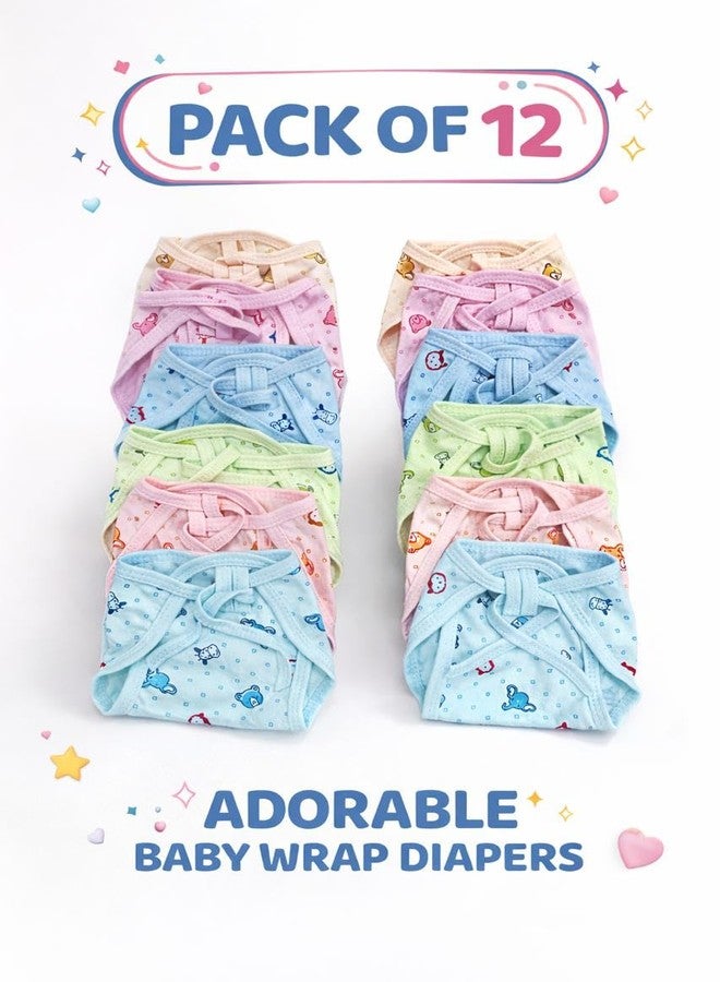 OnlineTree pack of 12 Reusable Cotton Baby Langot with Adjustable Side Ties, Soft Breathable Fabric, Cute Printed Designs, Washable Cloth Diapers, (6 designs)(0-6 months) - Image 2
