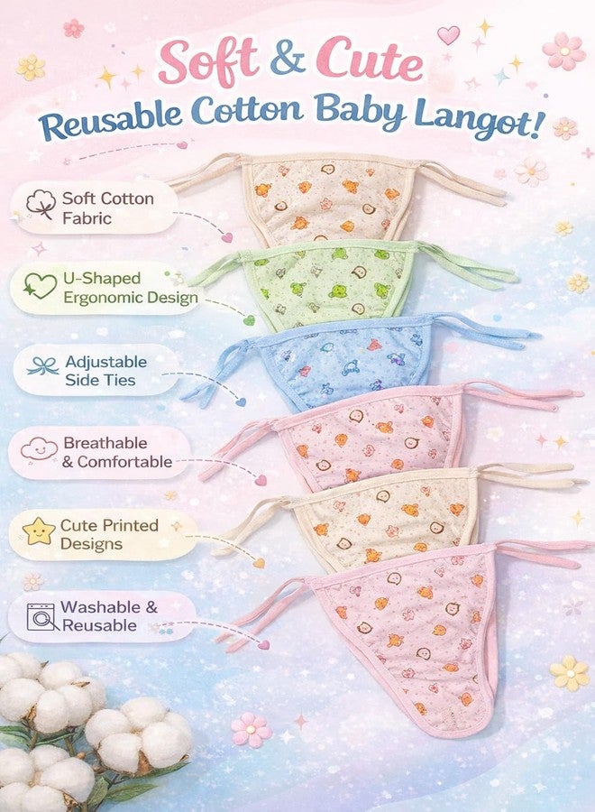 OnlineTree pack of 12 Reusable Cotton Baby Langot with Adjustable Side Ties, Soft Breathable Fabric, Cute Printed Designs, Washable Cloth Diapers, (6 designs)(0-6 months) - Image 4
