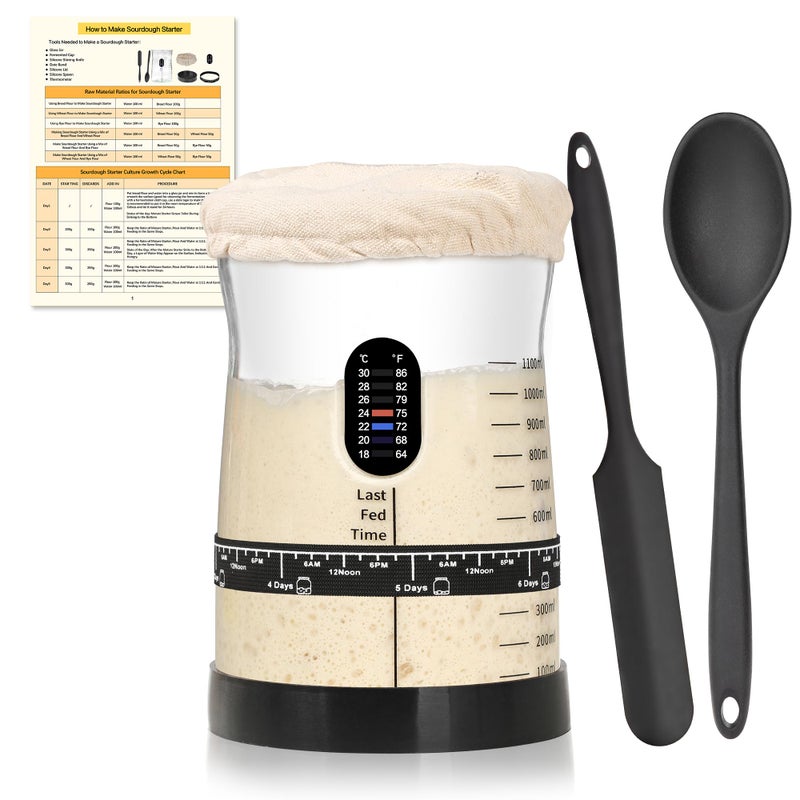 Coco Bird Pro Sourdough Starter Kit 50oz Large Capacity Sourdough Starter Jar 17 Flavorful Fermentation Recipes Sourdough Bread Baking Supplies for Making Delicious Sourdough Breads1PCS