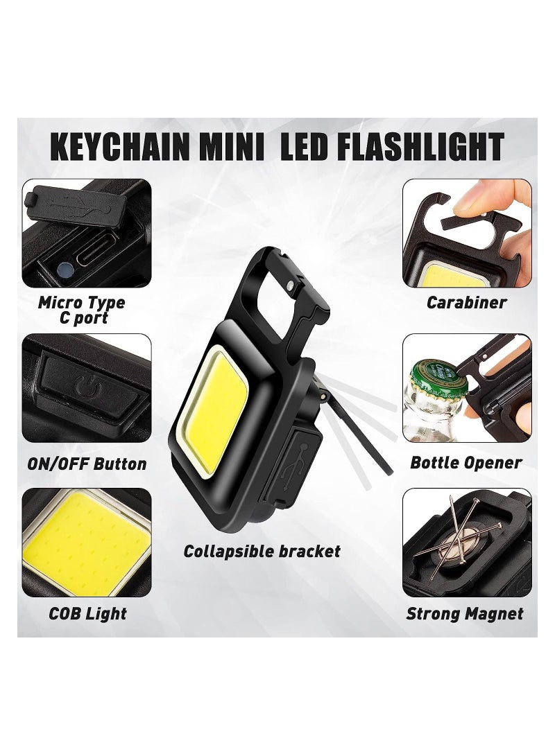 6 Pack COB Small Flashlights Bright Rechargeable Keychain Mini Flashlight 500 Lumens Pocket Flashlight with Folding Bracket Bottle Opener and Magnet Base 4 Light Modes Magnetic Work Light for Walking - Image 2