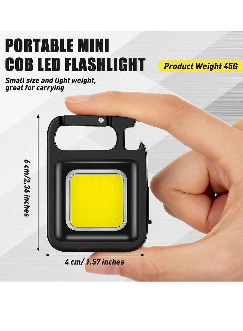 6 Pack COB Small Flashlights Bright Rechargeable Keychain Mini Flashlight 500 Lumens Pocket Flashlight with Folding Bracket Bottle Opener and Magnet Base 4 Light Modes Magnetic Work Light for Walking - Image 4