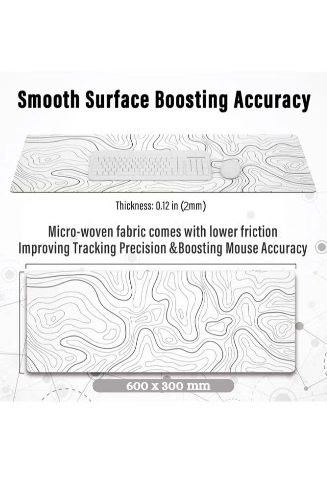 ج ت س آ ل لوحة ماوس كبيرة للألعاب – 600×300×2 مم – قاعدة مطاطية مانعة للانزلاق مع حواف مخيطة – تصميم أبيض أنيق ومثالي للاعبين ومكاتب العمل – حجم XXL ممتد للوحة المفاتيح والماوس - Image 2