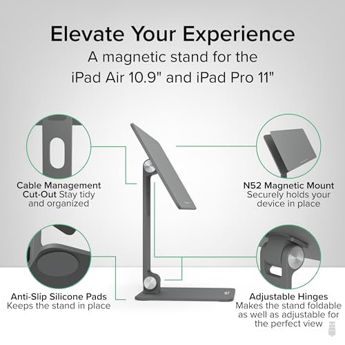 Plugable Magnetic Tablet Holder for iPad Pro 11 (1st/2nd/3rd/4th Gen, M2) iPad Air 10.9/11 (4th/5th Gen, M2), MagSafe Compatible, Portable Foldable 360° Rotating Stand (AMS-STAND11) - Image 2