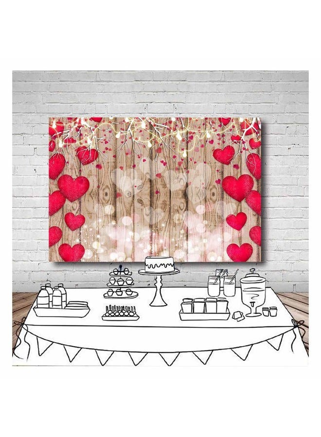 Qian Red Love Heart Valentine's Day Vintage Rustic Wood Theme Photography Backdrops 7x5ft Mother's Day Wedding Bridal Shower Wedding Anniversary Party Girl Birthday Photo Background Supplies Vinyl - Image 2